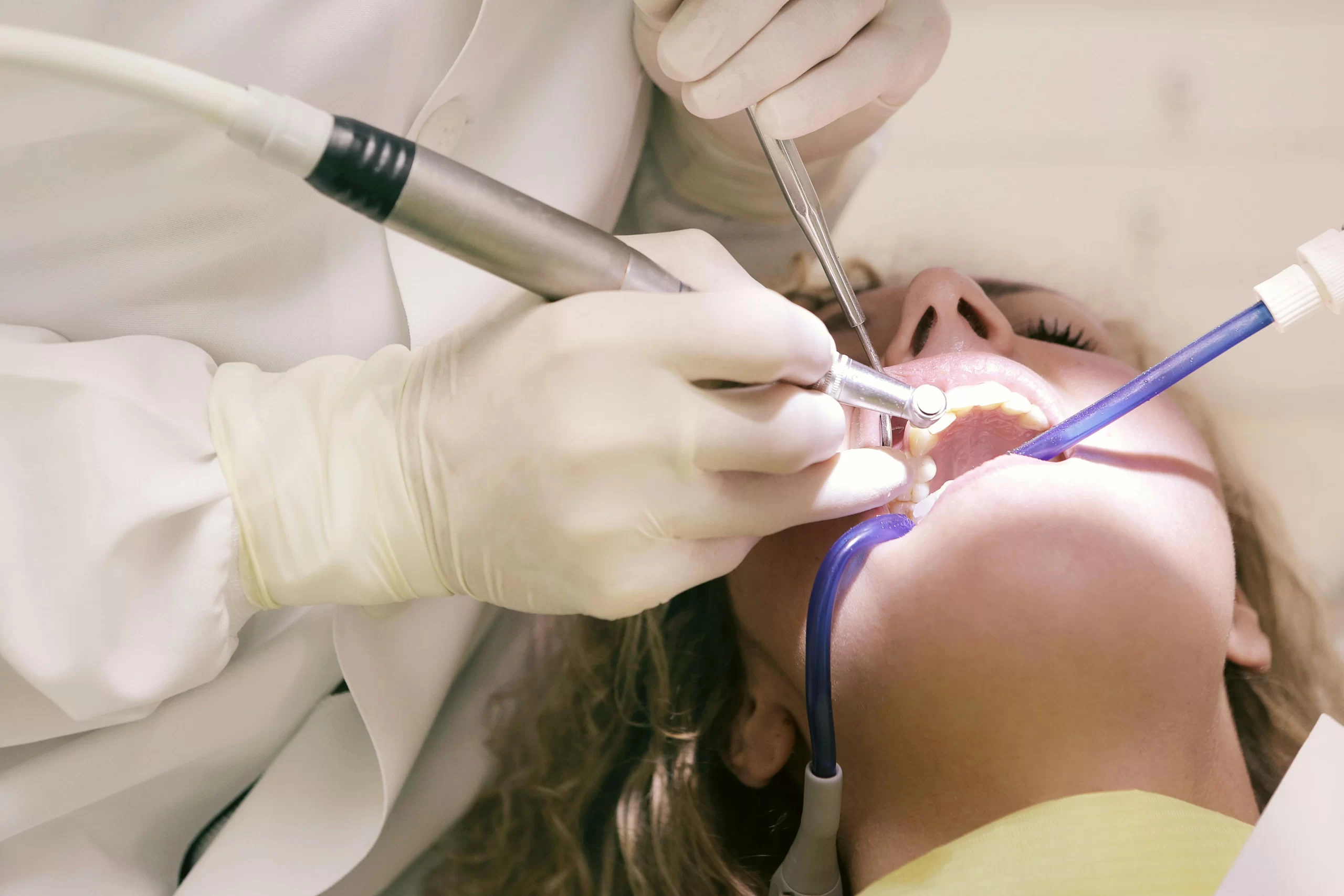 A patient on her dental cleaning session.